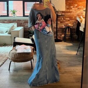 Zara Washed Blue Paneled Denim Maxi Skirt